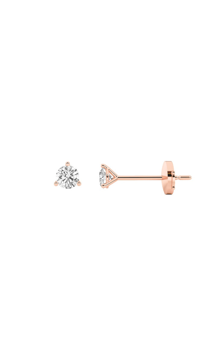 0.5Cttw Round Shaped Lab Grown Diamond (G/VS) Three Prong Martini Stud Earrings in 14K Gold