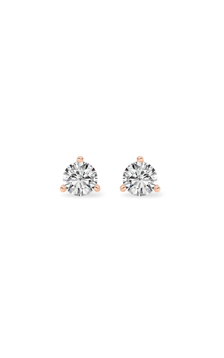 0.5Cttw Round Shaped Lab Grown Diamond (G/VS) Three Prong Martini Stud Earrings in 14K Gold