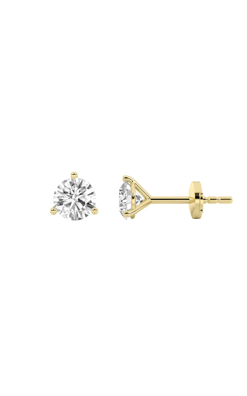 1Cttw Round Shaped Lab Grown Diamond (G/VS) ThreeProng Martini Stud Earrings in 14K White Gold