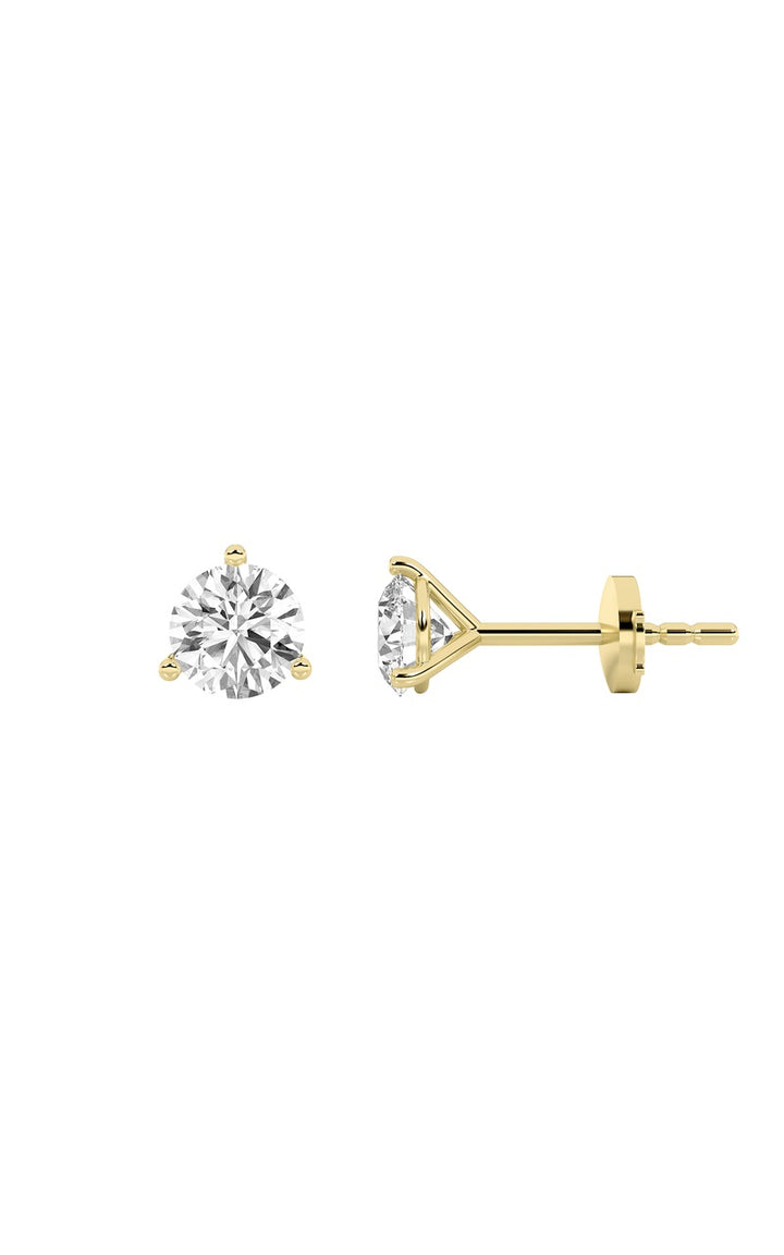 1Cttw Round Shaped Lab Grown Diamond (G/VS) ThreeProng Martini Stud Earrings in 14K White Gold