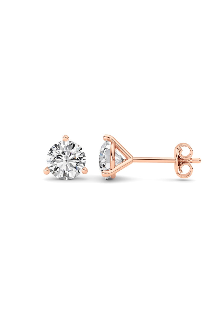 1Cttw Round Shaped Lab Grown Diamond (G/VS) ThreeProng Martini Stud Earrings in 14K White Gold