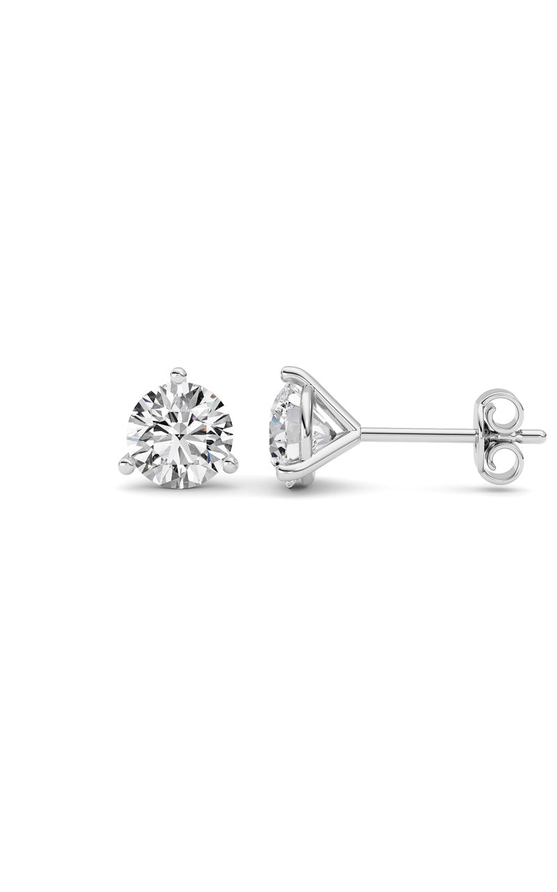 1.5Cttw Round Shaped Lab Grown Diamond (G/VS) Three Prong Martini Stud Earrings in 14K White Gold