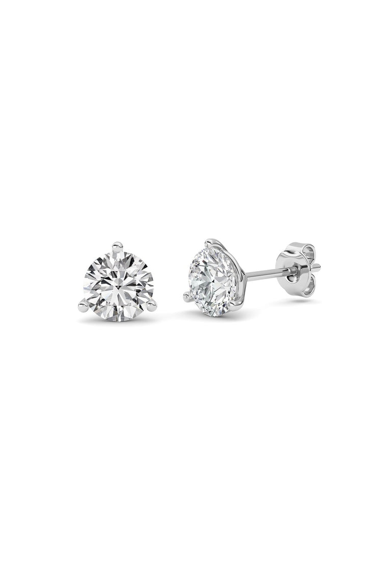 1.5Cttw Round Shaped Lab Grown Diamond (G/VS) Three Prong Martini Stud Earrings in 14K White Gold