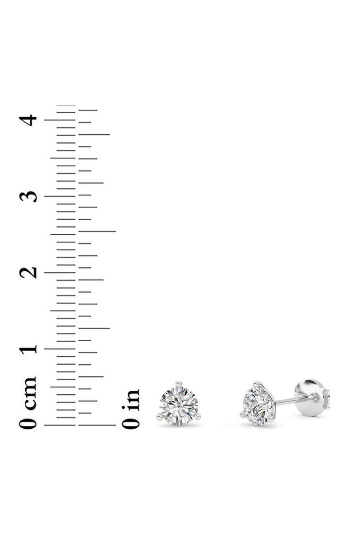 1.5Cttw Round Shaped Lab Grown Diamond (G/VS) Three Prong Martini Stud Earrings in 14K White Gold