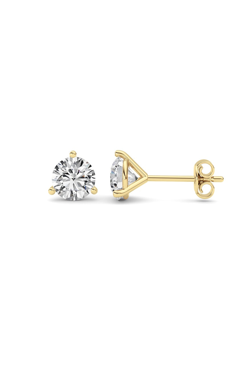 1.5Cttw Round Shaped Lab Grown Diamond (G/VS) Three Prong Martini Stud Earrings in 14K White Gold