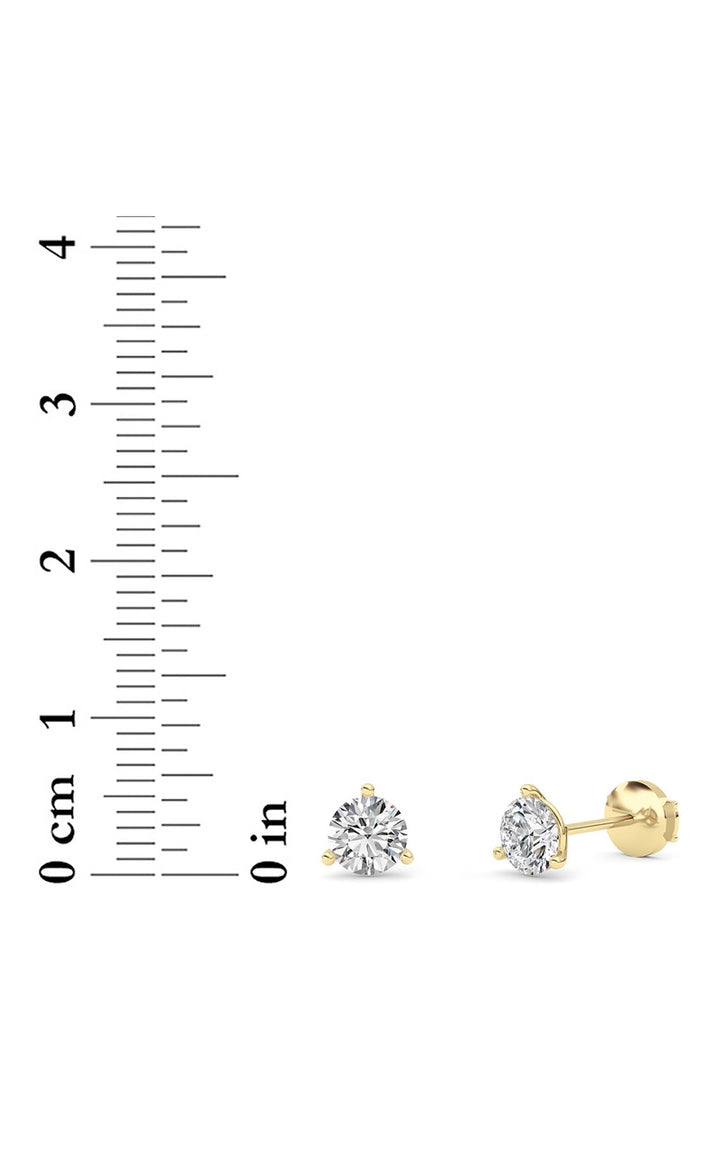 1.5Cttw Round Shaped Lab Grown Diamond (G/VS) Three Prong Martini Stud Earrings in 14K White Gold
