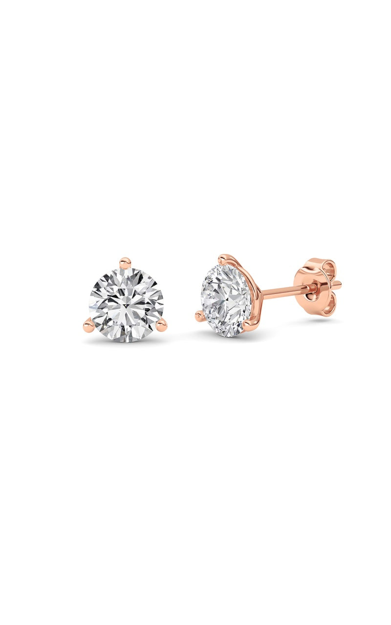 1.5Cttw Round Shaped Lab Grown Diamond (G/VS) Three Prong Martini Stud Earrings in 14K White Gold