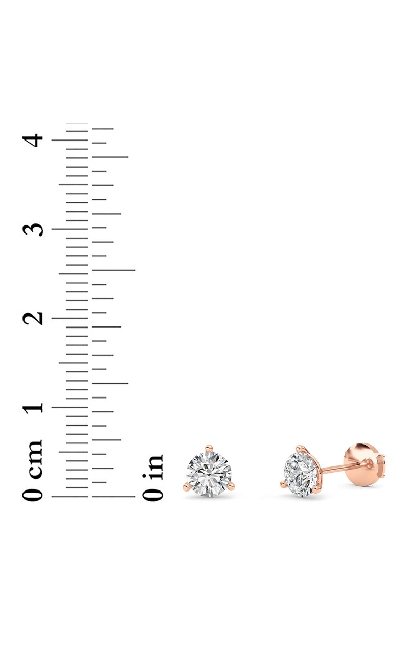 1.5Cttw Round Shaped Lab Grown Diamond (G/VS) Three Prong Martini Stud Earrings in 14K White Gold