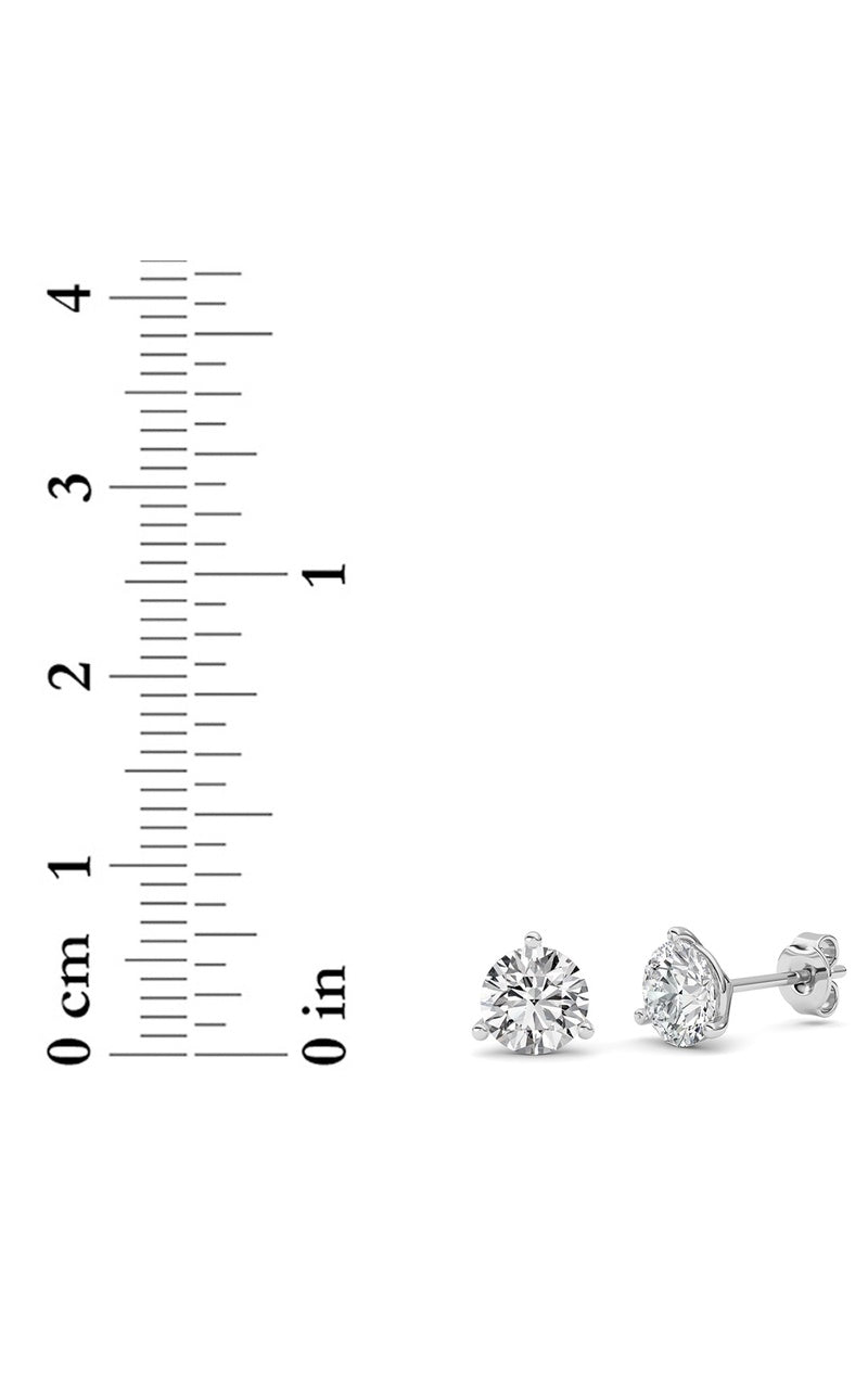 2Cttw Round Shaped Lab Grown Diamond (F/VS) Three Prong Martini Stud Earrings in 14K White Gold
