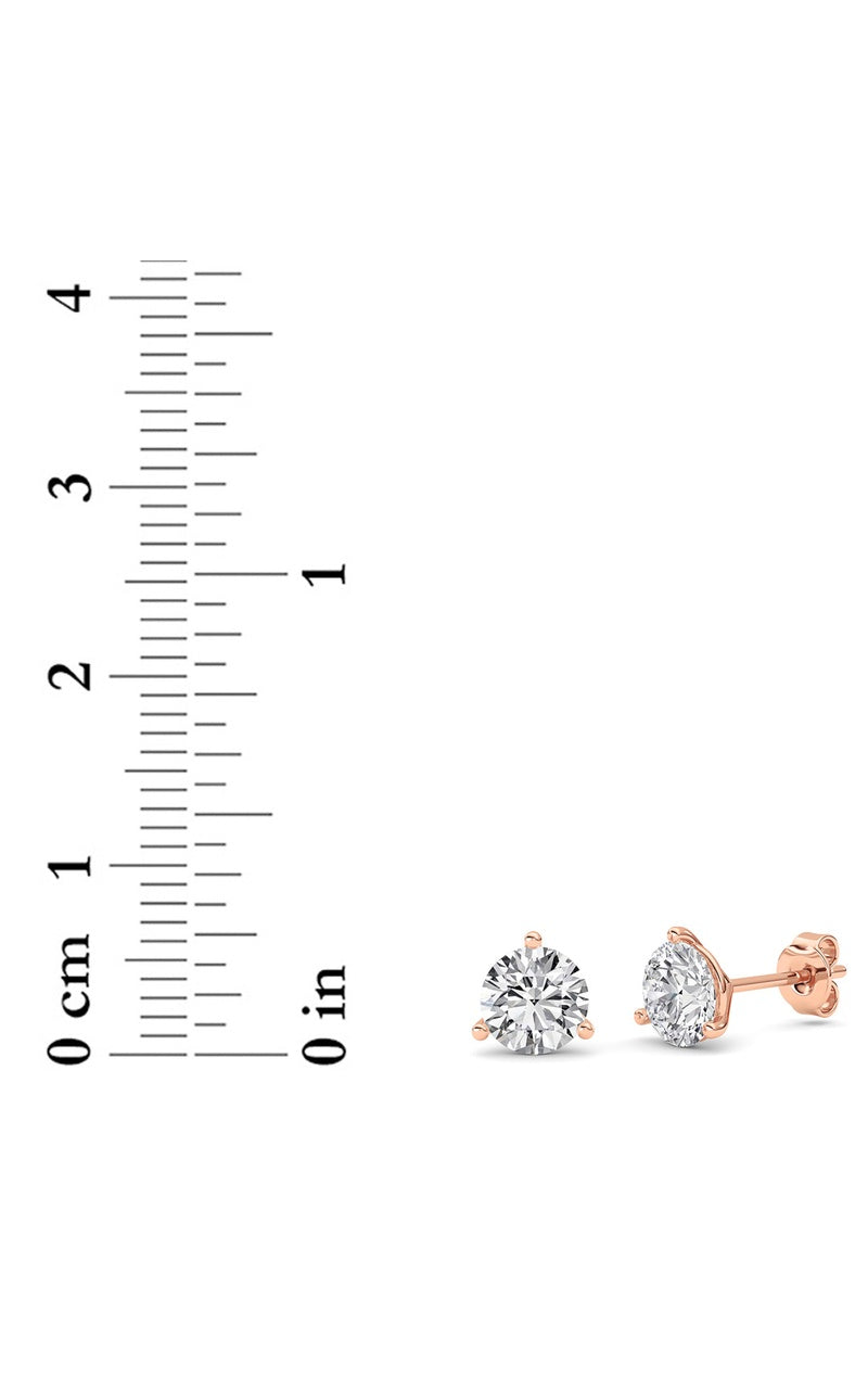 2Cttw Round Shaped Lab Grown Diamond (F/VS) Three Prong Martini Stud Earrings in 14K White Gold