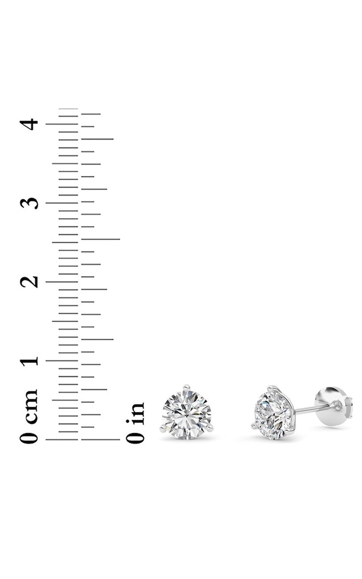 2.5Cttw Round Shaped Lab Grown Diamond (G/VS) Three Prong Martini Stud Earrings in 14K White Gold