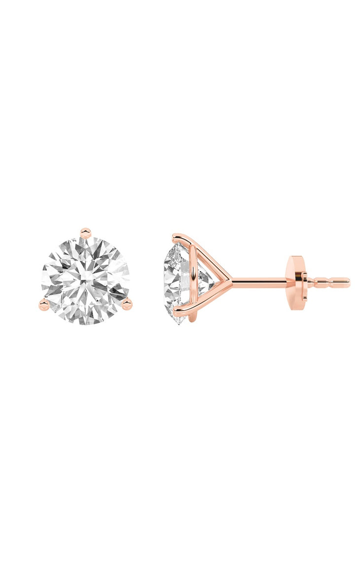2.5Cttw Round Shaped Lab Grown Diamond (G/VS) Three Prong Martini Stud Earrings in 14K White Gold