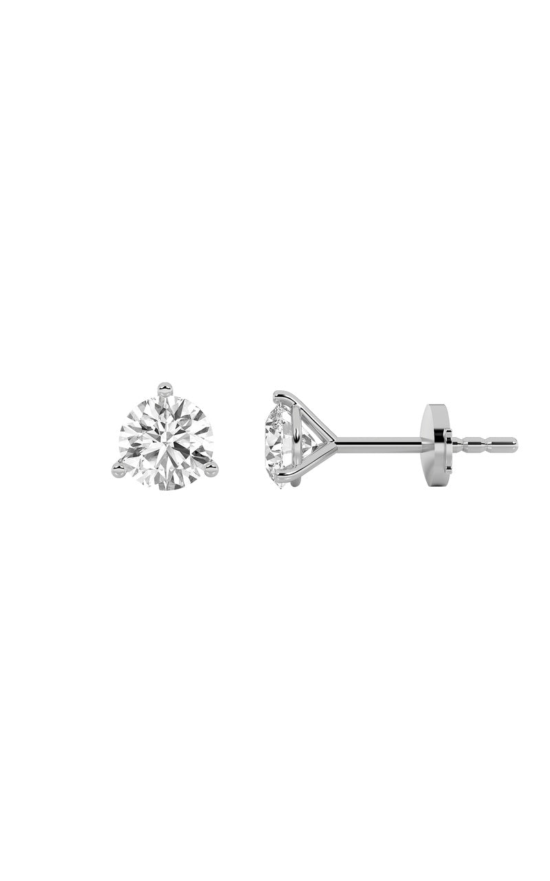 3Cttw Round Shaped Lab Grown Diamond (G/VS) Three Prong Martini Stud Earrings in 14K White Gold