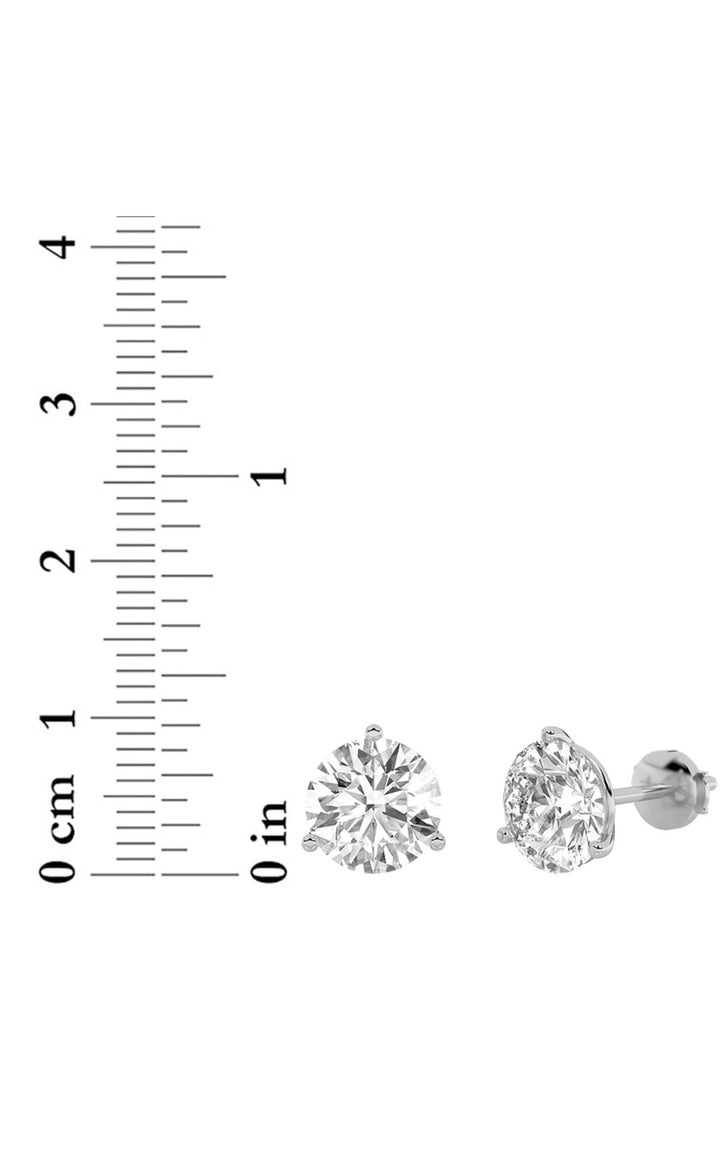 3Cttw Round Shaped Lab Grown Diamond (G/VS) ThreeProng Martini Stud Earrings in 14K White Gold