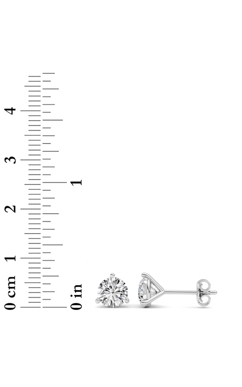 3Cttw Round Shaped Lab Grown Diamond (G/VS) ThreeProng Martini Stud Earrings in 14K White Gold
