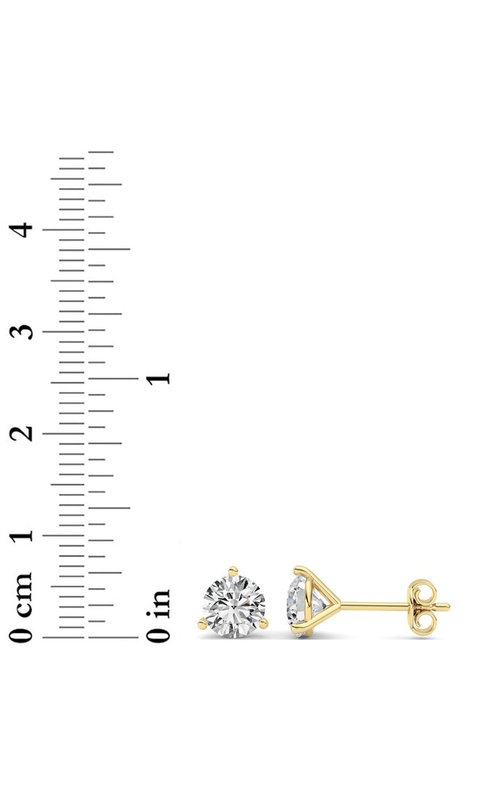 3Cttw Round Shaped Lab Grown Diamond (G/VS) ThreeProng Martini Stud Earrings in 14K White Gold