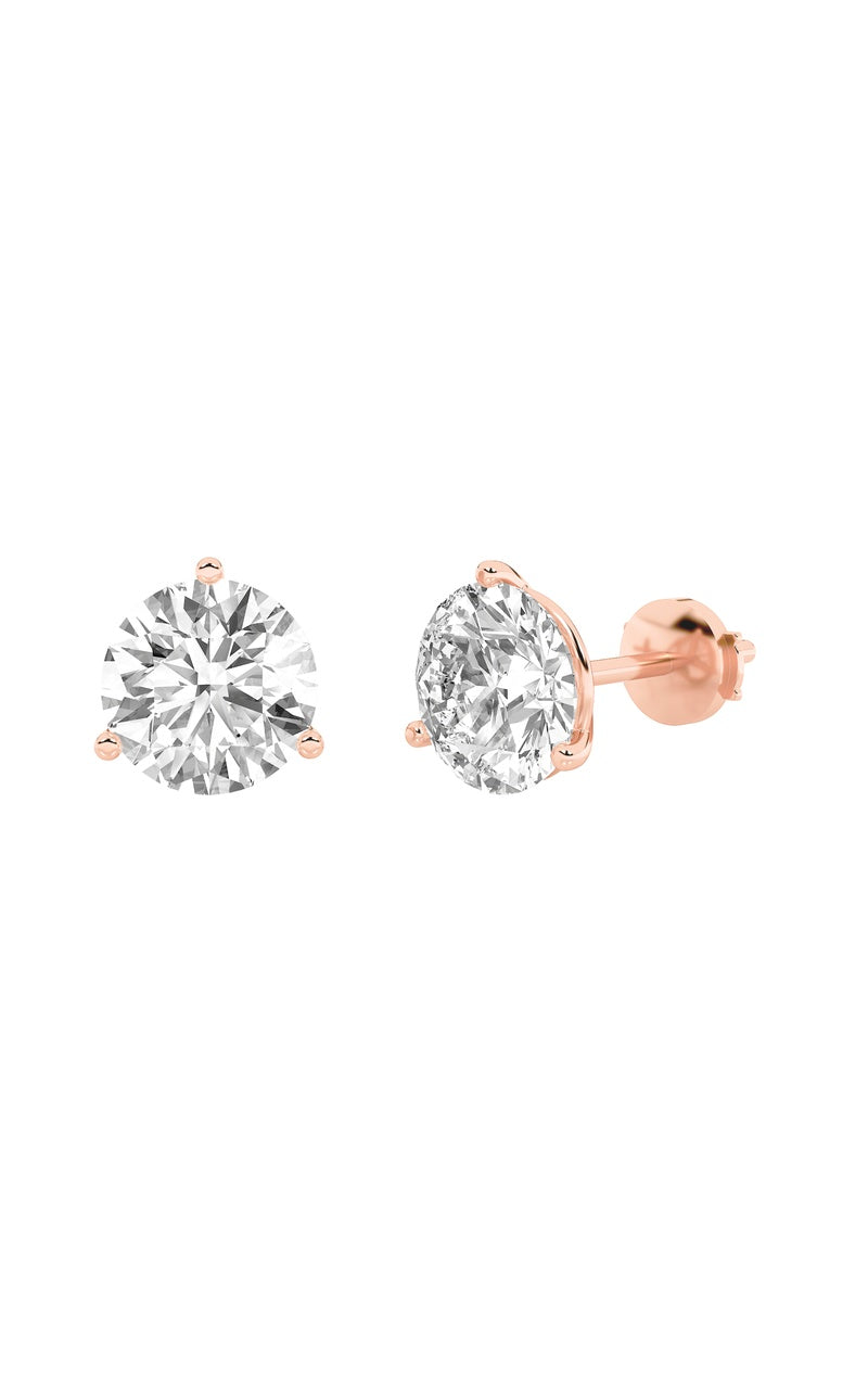 3Cttw Round Shaped Lab Grown Diamond (G/VS) ThreeProng Martini Stud Earrings in 14K White Gold
