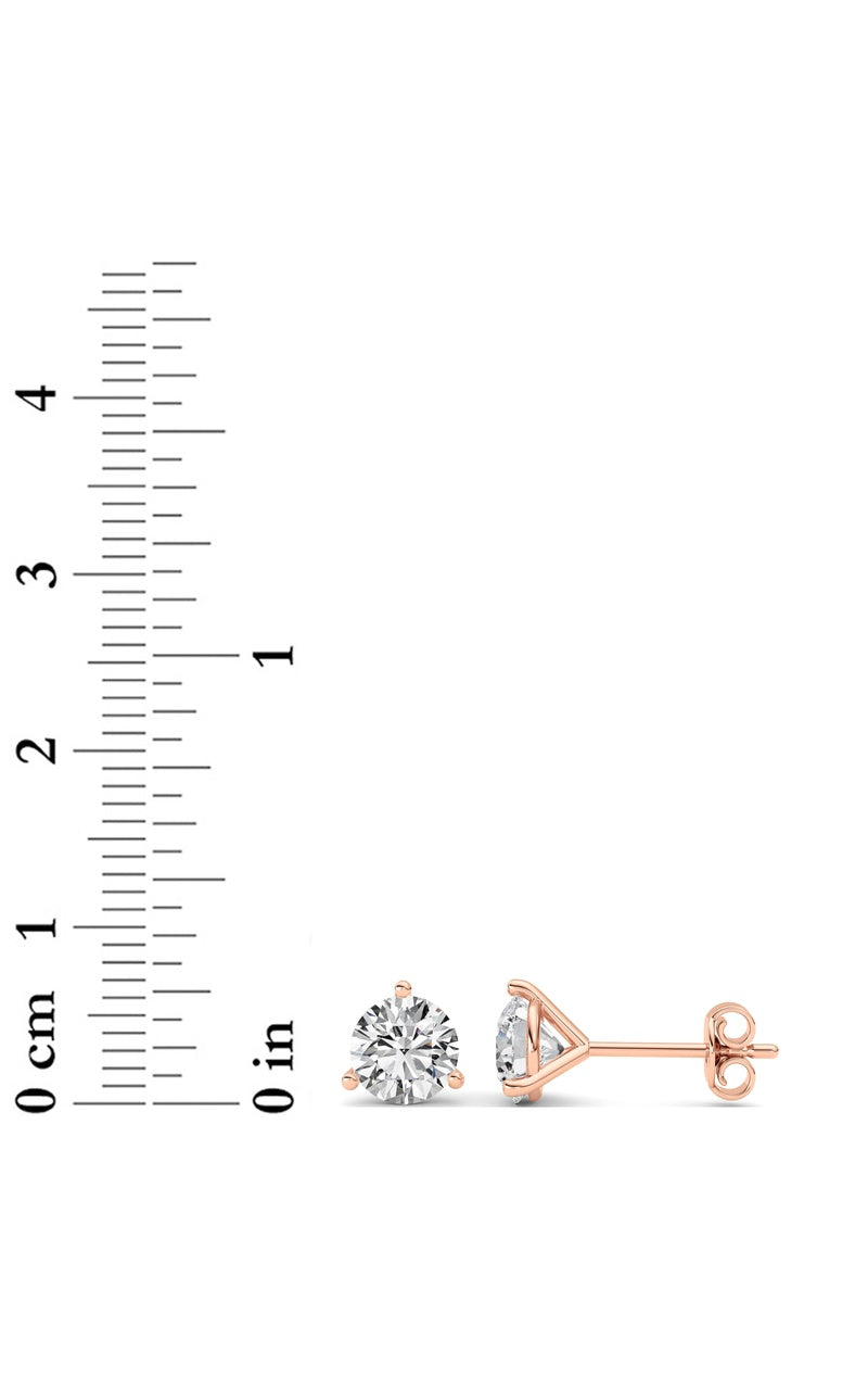 3Cttw Round Shaped Lab Grown Diamond (G/VS) ThreeProng Martini Stud Earrings in 14K White Gold