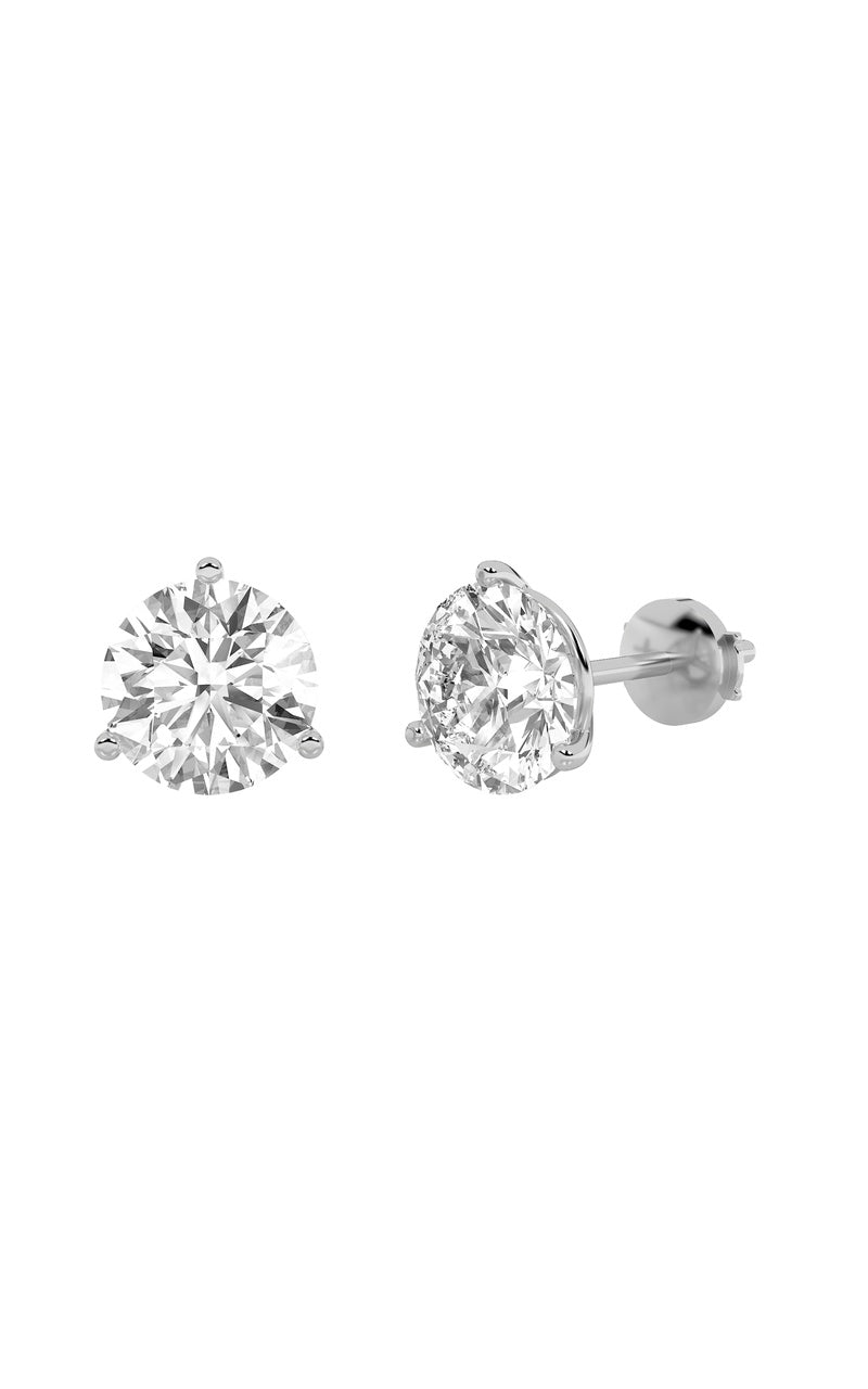 4Cttw Round Shaped Lab Grown Diamond (G/VS) ThreeProng Martini Stud Earrings in 14K White Gold