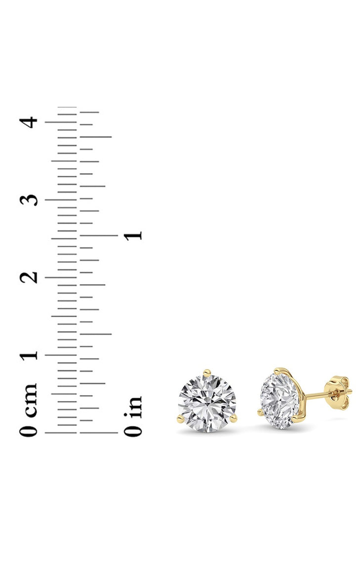 4Cttw Round Shaped Lab Grown Diamond (G/VS) Three Prong Martini Stud Earrings in 14K White Gold