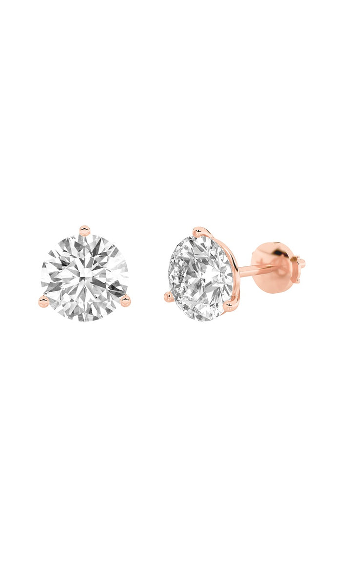 4Cttw Round Shaped Lab Grown Diamond (G/VS) ThreeProng Martini Stud Earrings in 14K White Gold