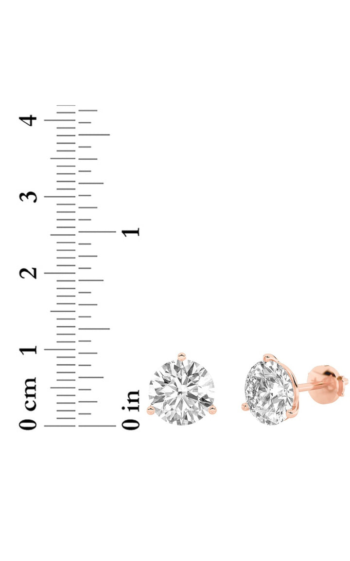 4Cttw Round Shaped Lab Grown Diamond (G/VS) ThreeProng Martini Stud Earrings in 14K White Gold