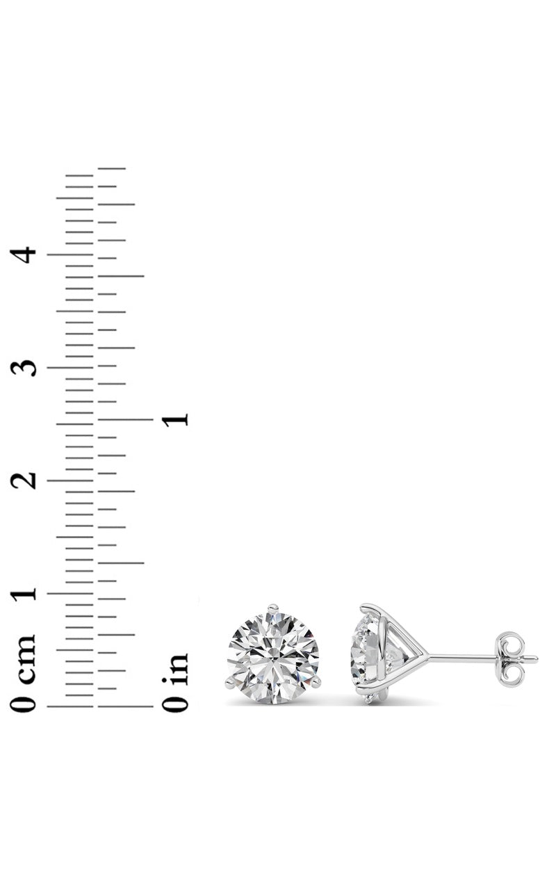 5Cttw Round Shaped Lab Grown Diamond (G/VS) Three Prong Martini Stud Earrings in 14K White Gold