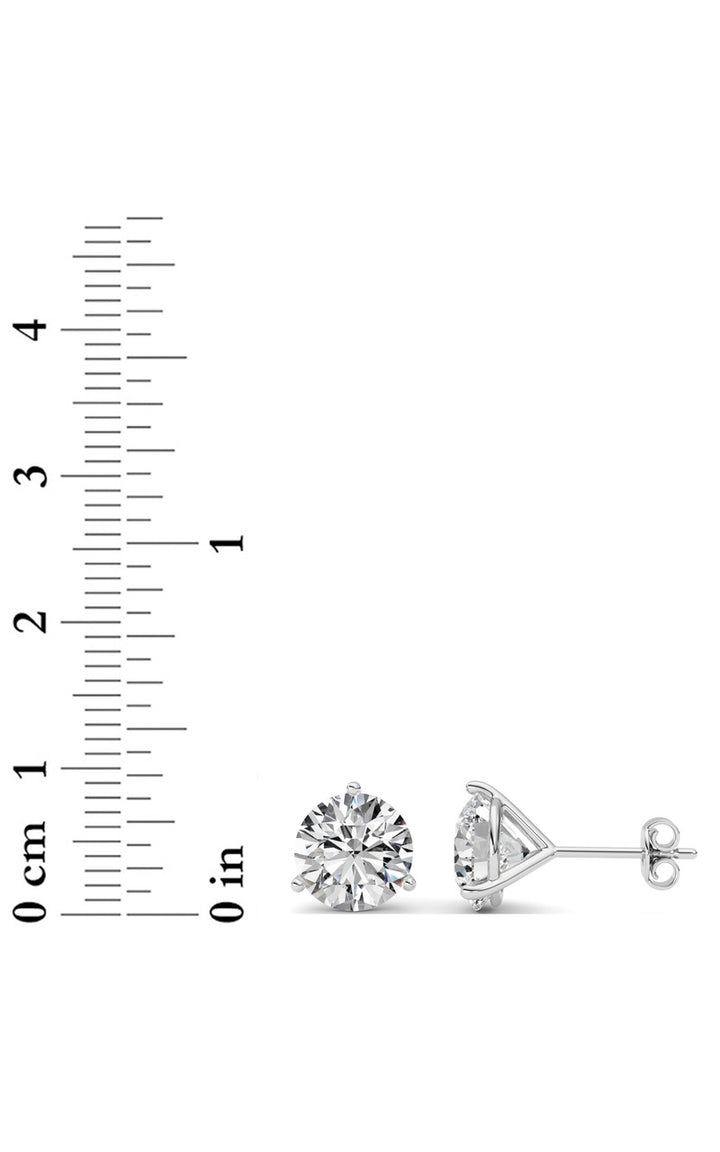 5Cttw Round Shaped Lab Grown Diamond (G/VS) Three Prong Martini Stud Earrings in 14K White Gold