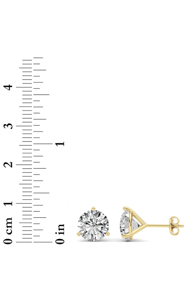 5Cttw Round Shaped Lab Grown Diamond (G/VS) Three Prong Martini Stud Earrings in 14K White Gold