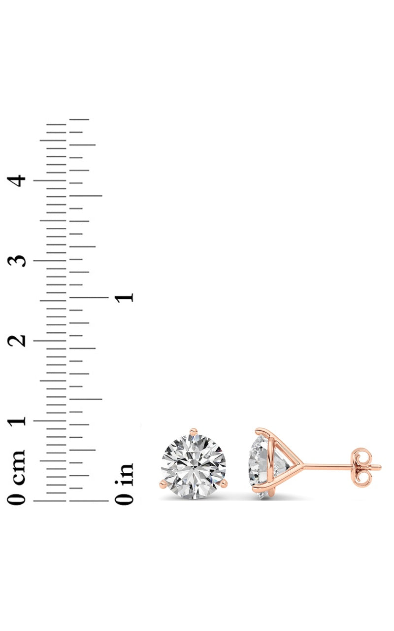 5Cttw Round Shaped Lab Grown Diamond (G/VS) Three Prong Martini Stud Earrings in 14K White Gold