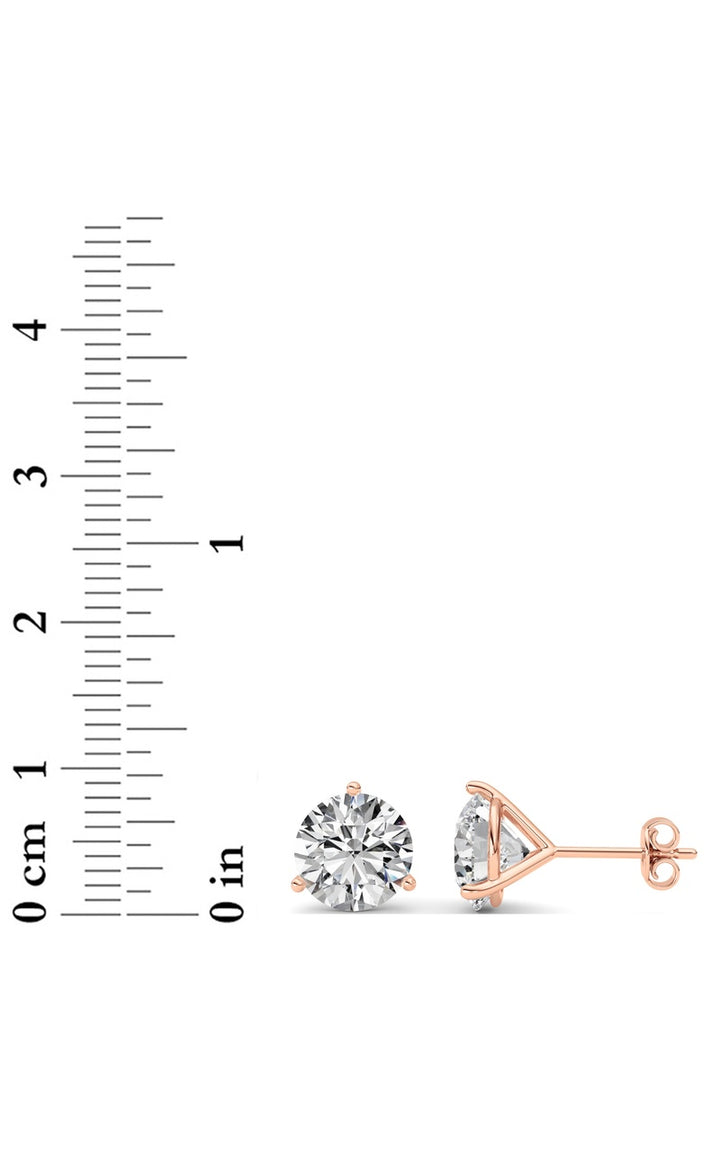 5Cttw Round Shaped Lab Grown Diamond (G/VS) Three Prong Martini Stud Earrings in 14K White Gold