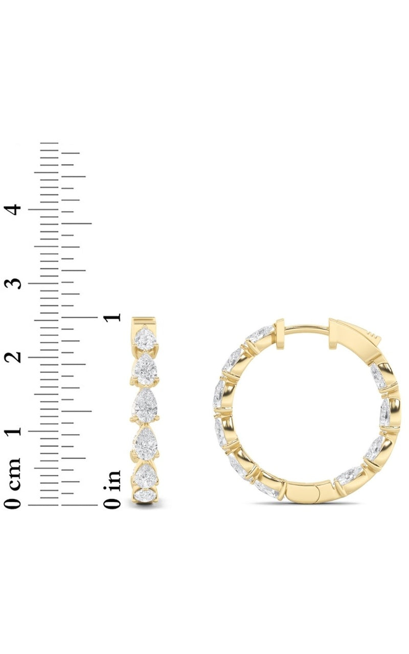 4Cttw Pear Shaped Lab Grown Diamond (F/VS) Inside Out Hoop Earrings in 14K Gold