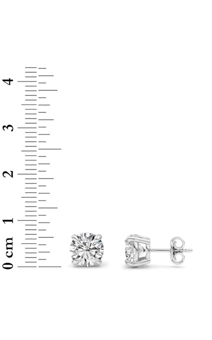 3Cttw Round Shaped Lab Grown Diamond 4 Prong Stud Earrings in 14K Gold (F/VS)