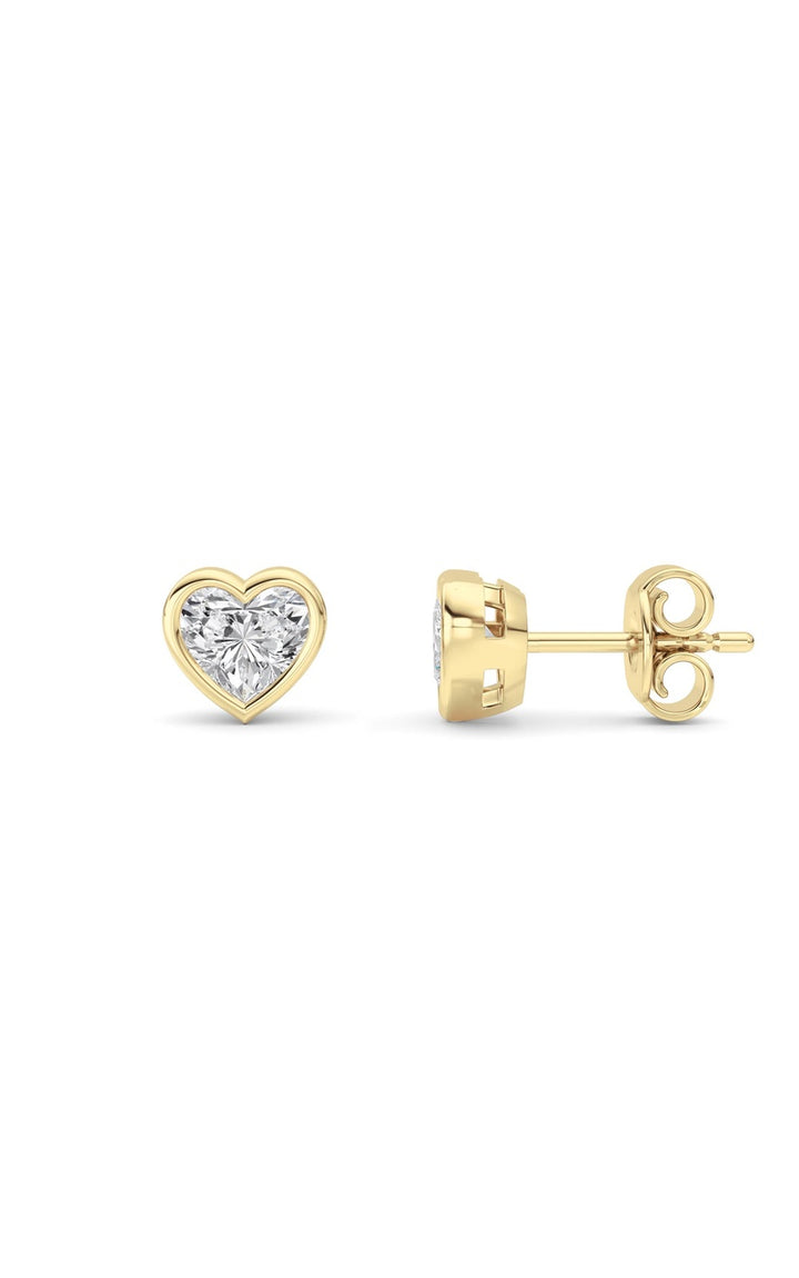 1Cttw Heart Shaped Lab Grown Diamond (G/VS) BezelSet Stud Earrings in 14K Gold
