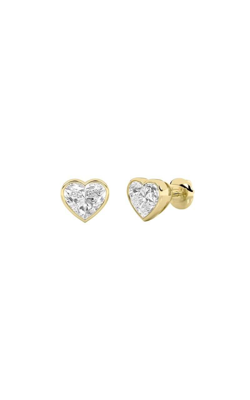 1Cttw Heart Shaped Lab Grown Diamond (G/VS) Bezel Set Stud Earrings in 14K Gold