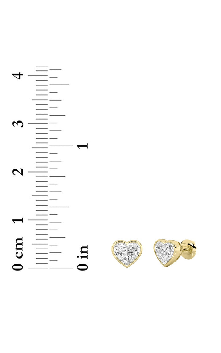 1Cttw Heart Shaped Lab Grown Diamond (G/VS) BezelSet Stud Earrings in 14K Gold