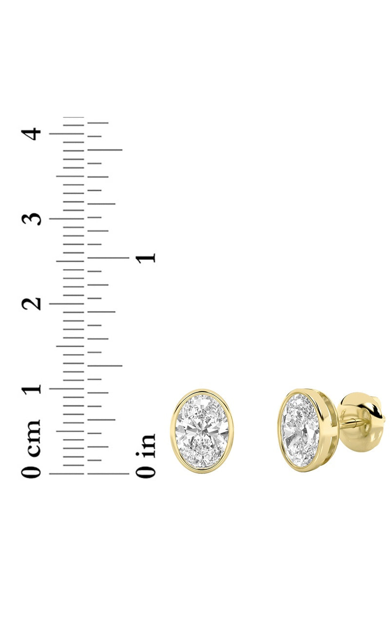 1Cttw Oval Shaped Lab Grown Diamond (F/VS) Bezel Set Stud Earrings in 14K Gold