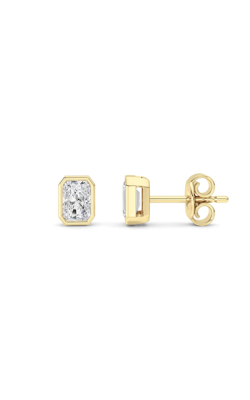 1Cttw Radiant Shaped Lab Grown Diamond (G/VS) Bezel Set Solitaire Earrings in 14K Gold