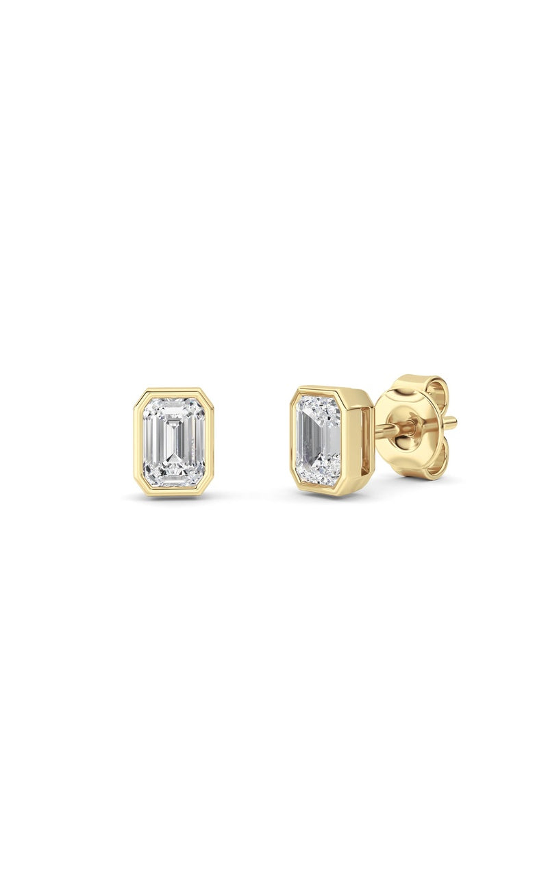 1Cttw Radiant Shaped Lab Grown Diamond (G/VS) Bezel Set Solitaire Earrings in 14K Gold