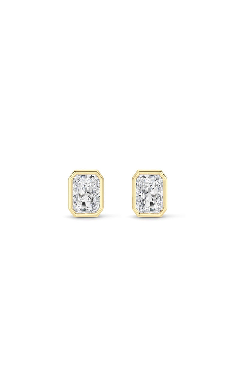 1Cttw Radiant Shaped Lab Grown Diamond (G/VS) Bezel Set Solitaire Earrings in 14K Gold