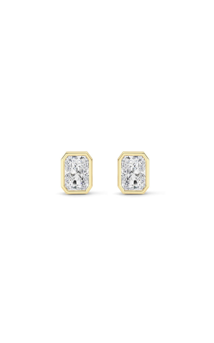 1Cttw Radiant Shaped Lab Grown Diamond (G/VS) Bezel Set Solitaire Earrings in 14K Gold