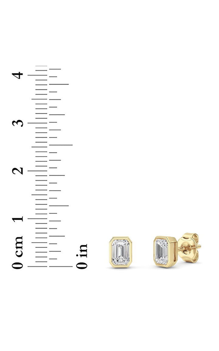 1Cttw Radiant Shaped Lab Grown Diamond (G/VS) Bezel Set Solitaire Earrings in 14K Gold