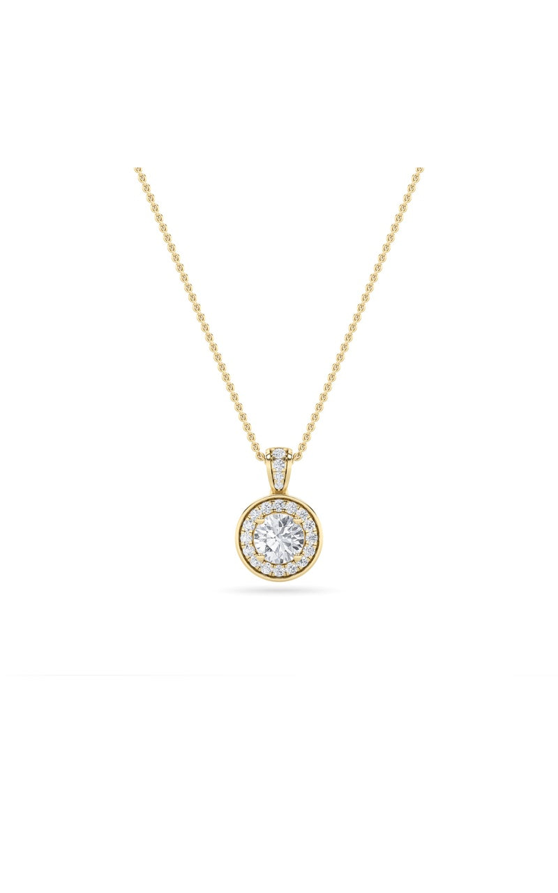 0.75Cttw Oval Shaped Lab Grown Diamond (F/VS) Halo Pendant in 14K Gold