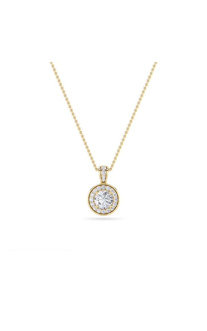 0.75Cttw Oval Shaped Lab Grown Diamond (F/VS) Halo Pendant in 14K Gold