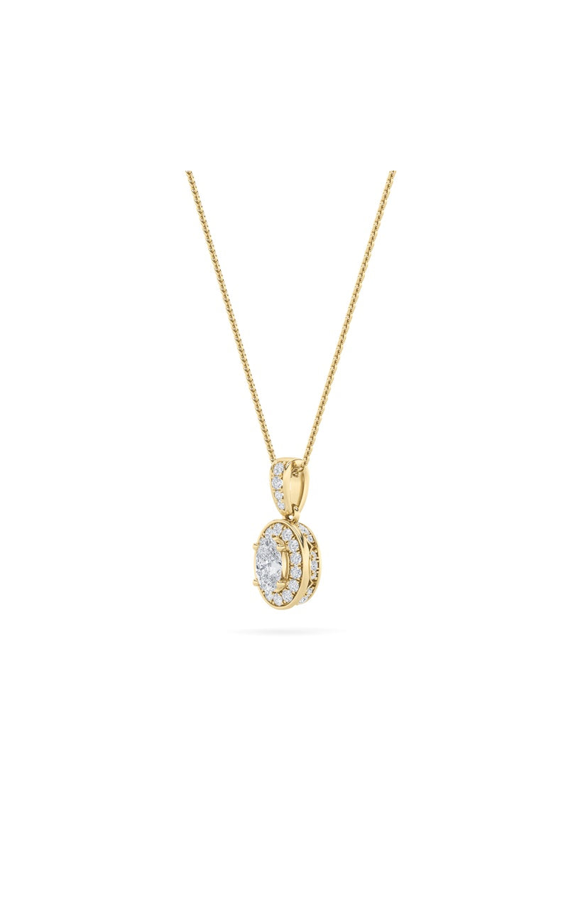 0.75Cttw Oval Shaped Lab Grown Diamond (F/VS) Halo Pendant in 14K Gold