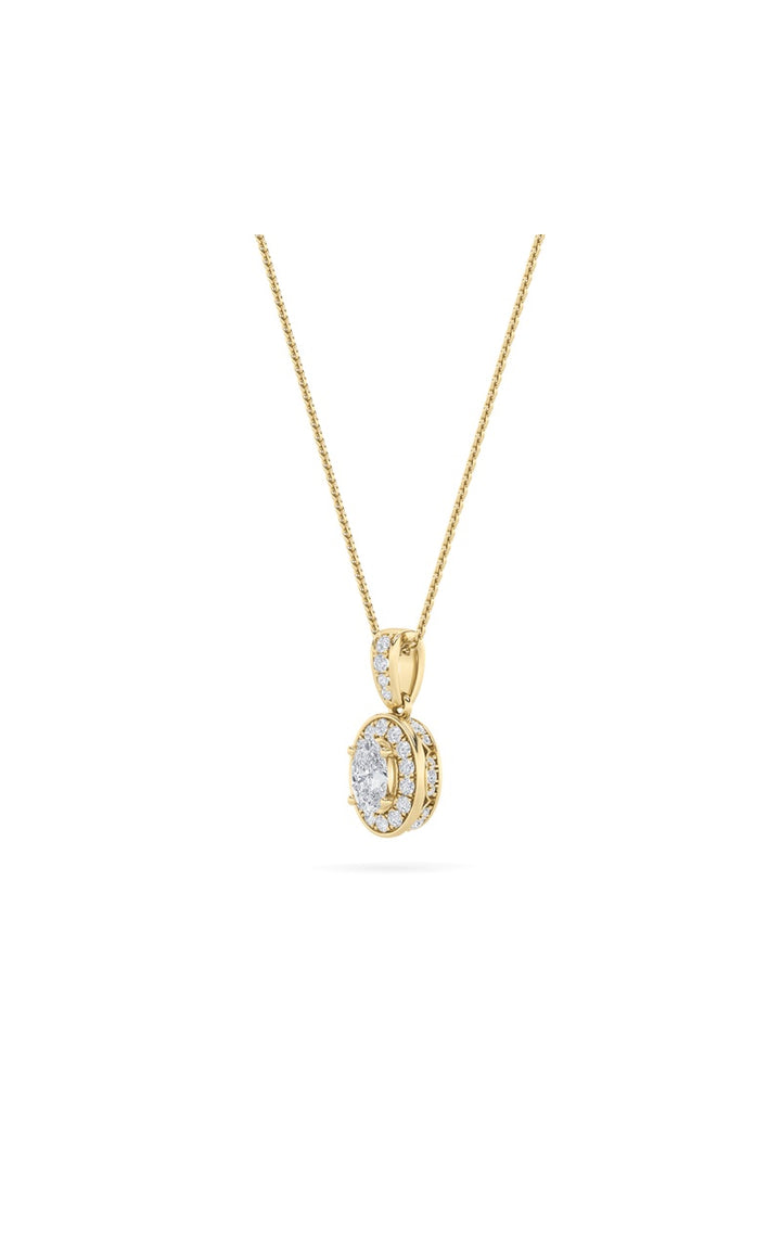 0.75Cttw Oval Shaped Lab Grown Diamond (F/VS) Halo Pendant in 14K Gold