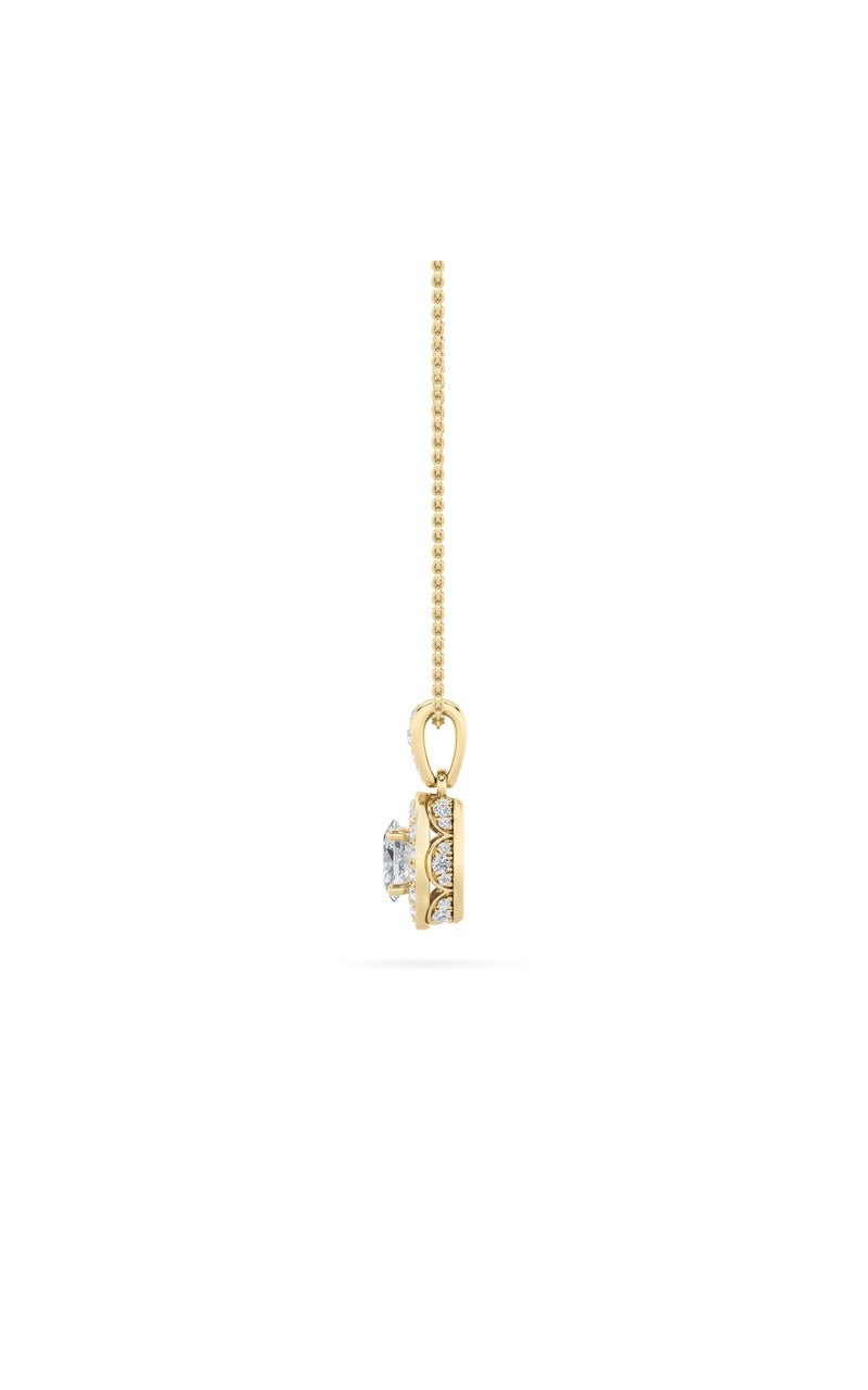 0.75Cttw Oval Shaped Lab Grown Diamond (F/VS) Halo Pendant in 14K Gold