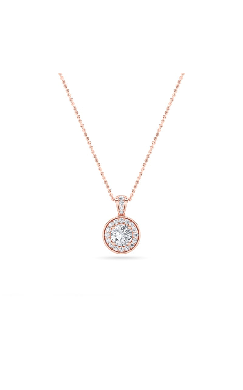 0.75Cttw Oval Shaped Lab Grown Diamond (F/VS) Halo Pendant in 14K Gold