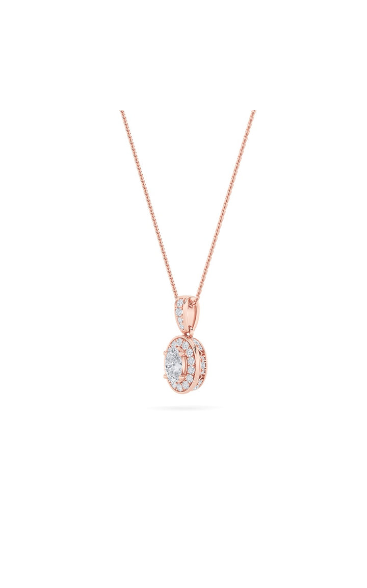 0.75Cttw Oval Shaped Lab Grown Diamond (F/VS) Halo Pendant in 14K Gold