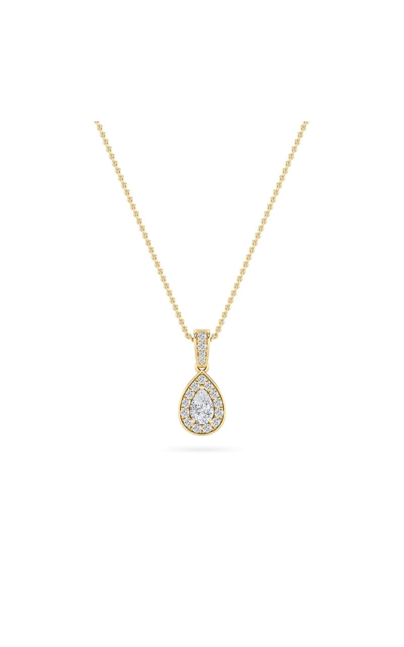 0.75Cttw Pear Shaped Lab Grown Diamond (F/VS) Halo Pendant in 14K Gold